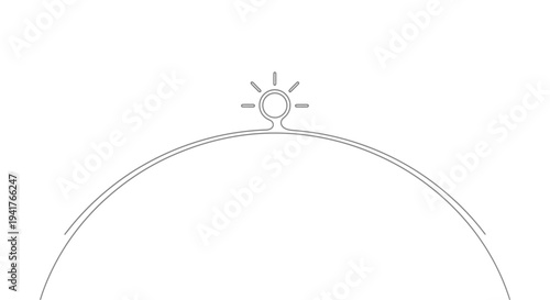 Abstract glowing circle on a curved line, minimal design, bright light effect
