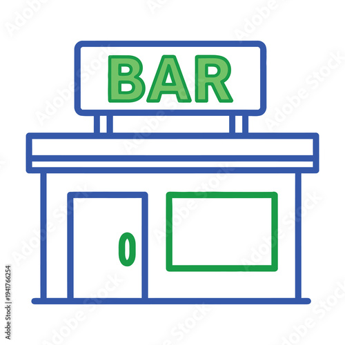 Simple line drawing of a bar with green and blue colors on white background