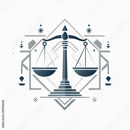 Balance and Justice symbolized by scales in an abstract geometric design