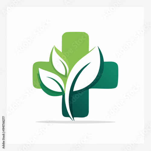 Vibrant green cross and leaves logo, representing natural health, holistic wellness, and eco-friendly care concepts