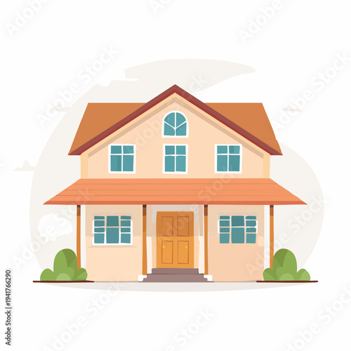 Charming suburban residence illustration featuring a lovely family home with a welcoming porch design