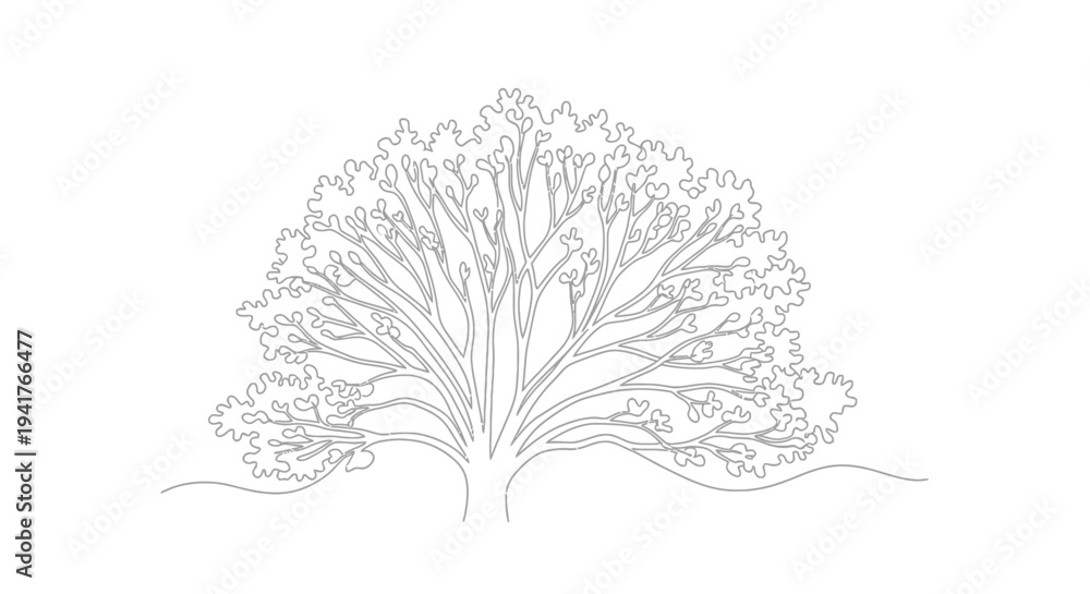 Fototapeta premium Minimalist Outline Tree Drawing: Single Line Art, Nature Vector