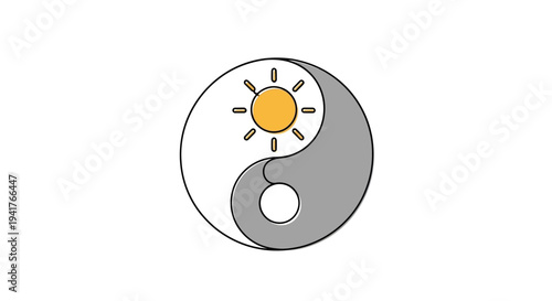 Yin Yang Symbol with Sun Illustration on White Background