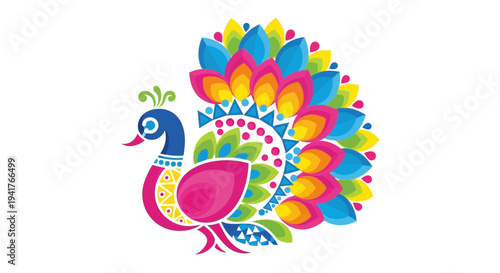 Vibrant peacock with colorful feathers in stunning display