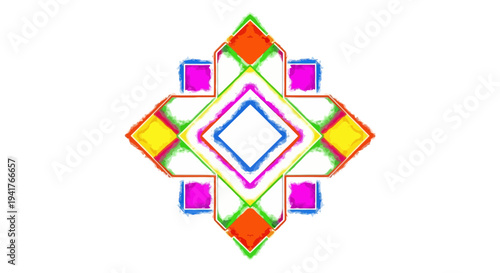 Vibrant geometric pattern with colorful shapes and lines