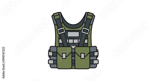 Military Tactical Vest with Pockets and Straps, Army Gear Illustration