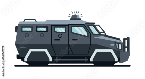 Armored Police Vehicle, SWAT Truck, Special Forces Transport, Vector Illustration