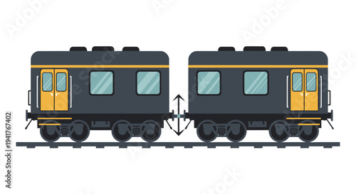 Two Gray Train Cars with Yellow Doors.