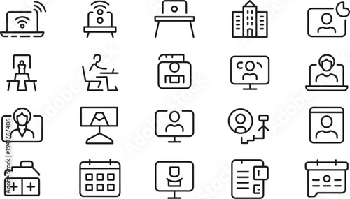 Black and white of remote work and online education activities laptop