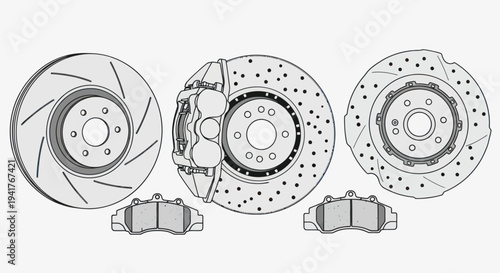 Brake Disc Rotors and Pads Illustration.