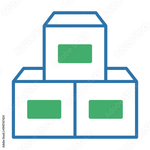 Three white boxes stacked with green labels on a plain background