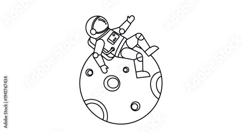 Astronaut Exploring Moon Surface Illustration.