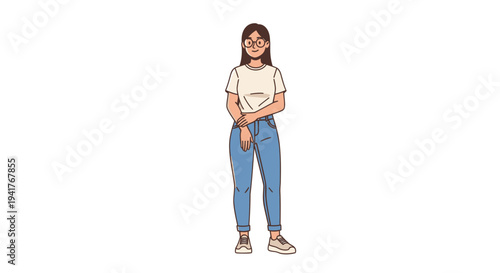 Young Woman Standing with Arms Crossed Illustration.