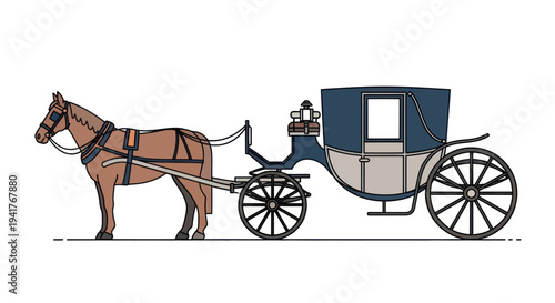 Vintage Horse Drawn Carriage Illustration.