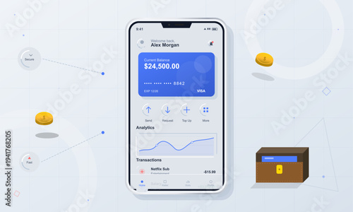 A vector illustration of a smartphone displaying a modern mobile