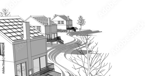 house architectural sketch 3d rendering	
