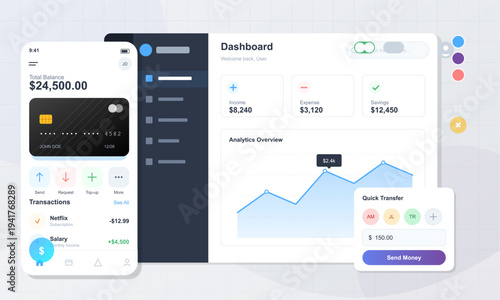 A clean digital banking dashboard interface showing personal finance