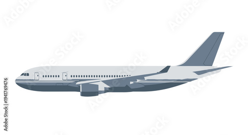 Modern Passenger Jet Airplane Side View Isolated on White Background
