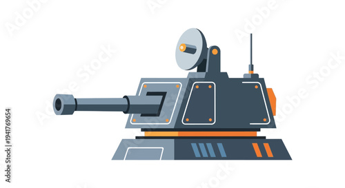 Modern military turret with radar, surveillance, and communication systems