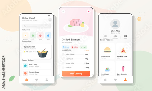 A clean and modern user interface for a mobile cooking application