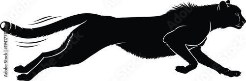 Black lion silhouette running right with motion lines