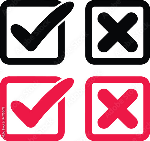 Visual representation of correct and incorrect indicators using checkmarks and crosses