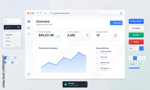 Modern web dashboard user interface design featuring data analytics