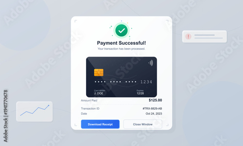 A user interface illustration showing a payment successful