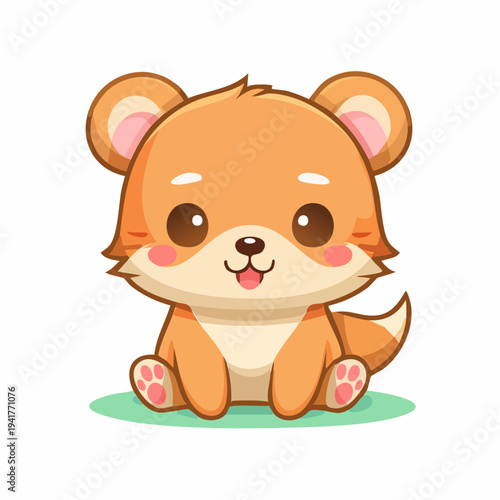Adorable Little Furball Sitting Happily, a Charming Cartoon Illustration of a Sweet Woodland Creature