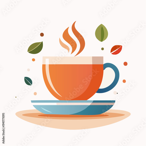 Steaming Cup of Hot Tea with Leaves - A Refreshing Beverage Illustration