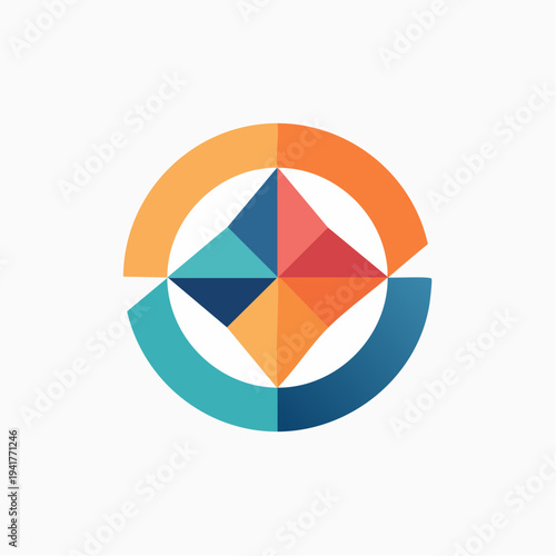 Abstract geometric pattern with colorful diamond shapes in a circular frame