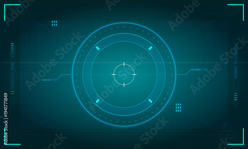 Futuristic HUD interface with a central crosshair and circular