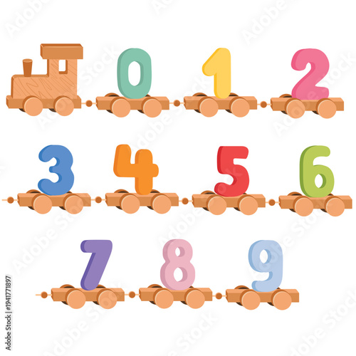 Cute Toy Train with Numbers for Kids Counting Educational Illustration. Vector illustration. 