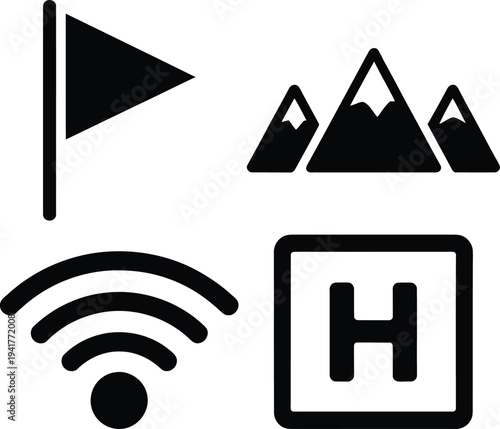 Icons depicting adventure, connectivity, and hotel accommodations for travelers