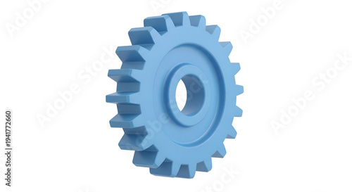 Light blue plastic gear with central hole 3 D render