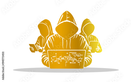 Hooded figures in digital focus
