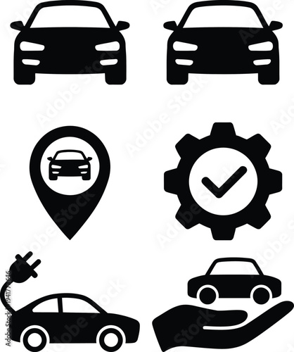 Icons representing various aspects of modern automotive services and features