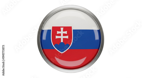 Free Download Round glossy button with Slovakian flag emblem in red white and blue - GFXLoad