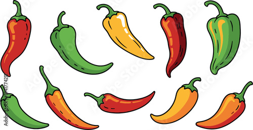 Colorful Chili Peppers Set Collection