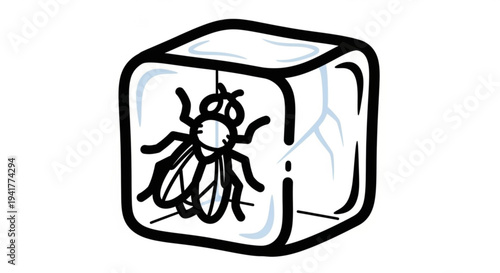 Insect trapped inside clear ice cube on transparent background