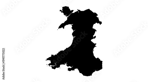 Tableau sur toile Black Silhouette Map of Wales Isolated on White Background - Geographic Outline