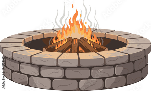 Circular Stone Fire Pit with Realistic Flames