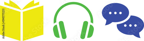 The trio of reading, listening, and conversing for learning and communication.