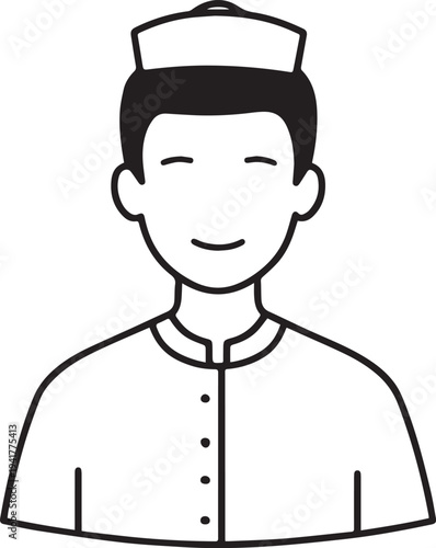 Hand Drawn Man as Nurse Black and White Avatar Illustration in Minimal Line Art Style Design