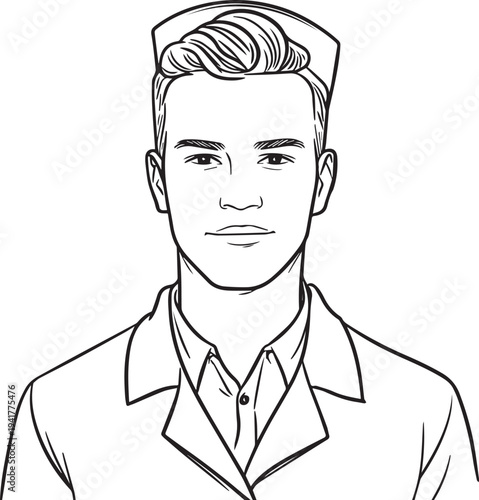 Hand Drawn Man as Nurse Black and White Avatar Illustration in Minimal Line Art Style Design
