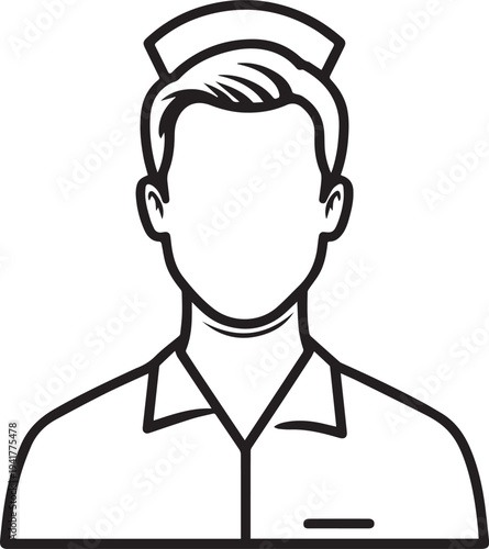 Hand Drawn Man as Nurse Black and White Avatar Illustration in Minimal Line Art Style Design