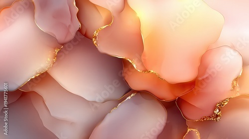 A soft, abstract background featuring delicate layers of peach and pink hues with shimmering gold accents, perfect for use in wedding invitations, greeting cards, or social media graphics,