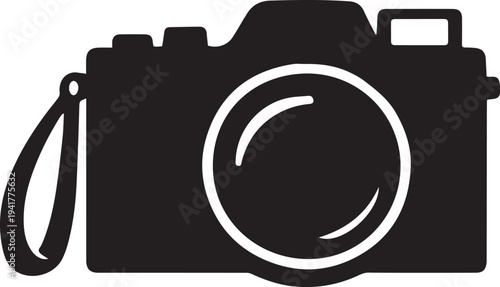 Digital Camera Silhouette Icon with Wrist Strap