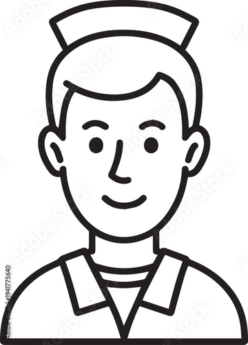 Hand Drawn Man as Nurse Black and White Avatar Illustration in Minimal Line Art Style Design