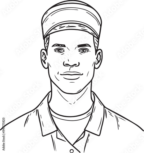 Hand Drawn Man as Nurse Black and White Avatar Illustration in Minimal Line Art Style Design